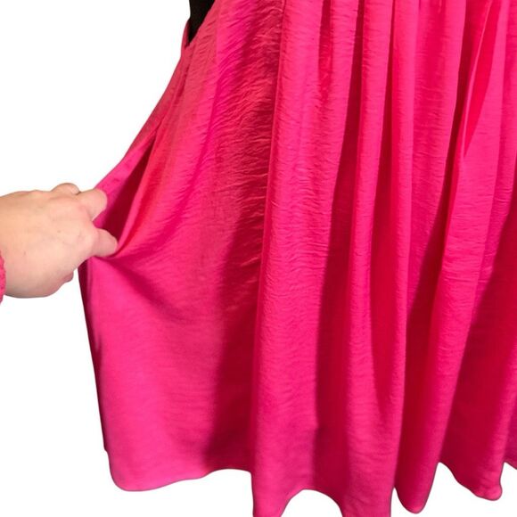 Hot Pink Mini Dress Pocket Washed Satin Cutout Skirt Bandeau | Davi & Dani - Picture 13 of 16